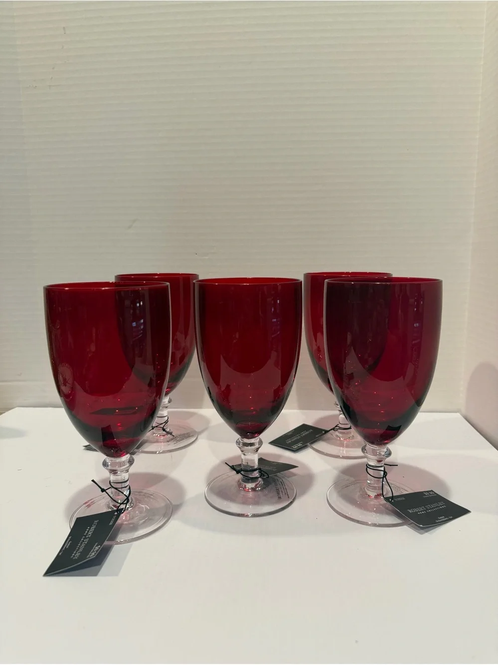 NWT Robert Stanley Home For Christmas 2018 Ruby Red Water Goblets Set of 5 MINT